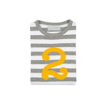 Grey Marl + White Striped Number/Age T Shirt Mustard, 3 of 6