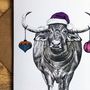Water Buffalo With Baubles Christmas Greetings Card, thumbnail 3 of 4