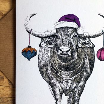Water Buffalo With Baubles Christmas Greetings Card, 3 of 4