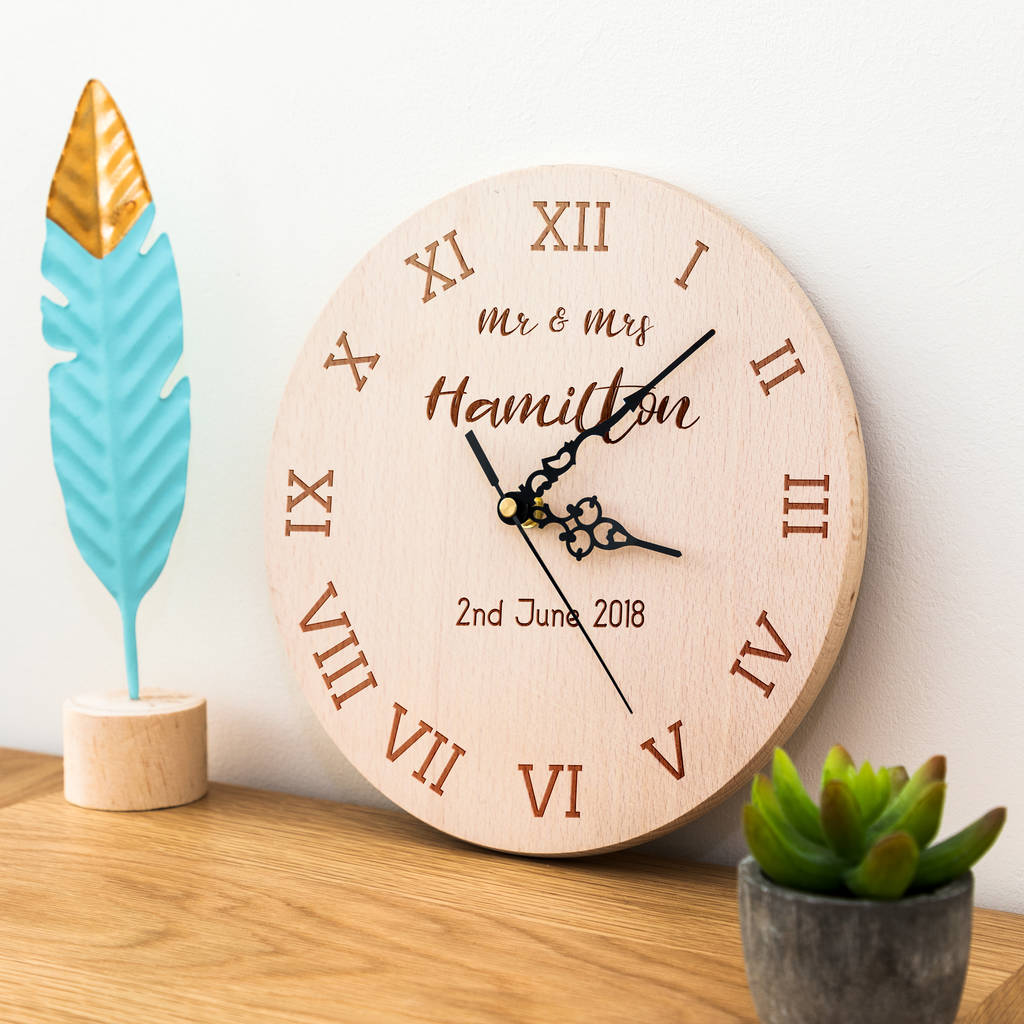 personalised wedding date clock gift by mirrorin