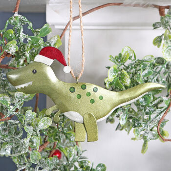 Tin Trex Dinosaur Christmas Tree Decoration, 3 of 6