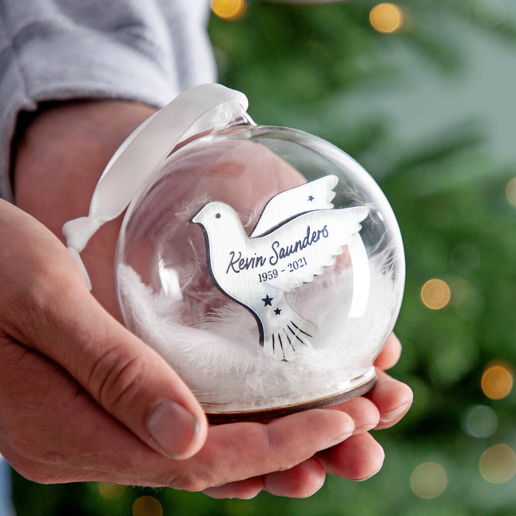 Metallic Dove Memorial Bauble With Feathers, 1 of 5