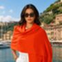 Neon Orange 100% Cashmere Travel Wrap Shawl Gift Boxed, thumbnail 3 of 8