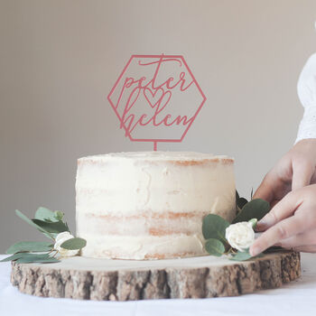 Personalised Simple Geometric Wedding Cake Topper, 2 of 5