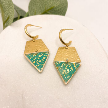 Aqua Gold Flake Triangular Drop Statement Earrings, 6 of 10