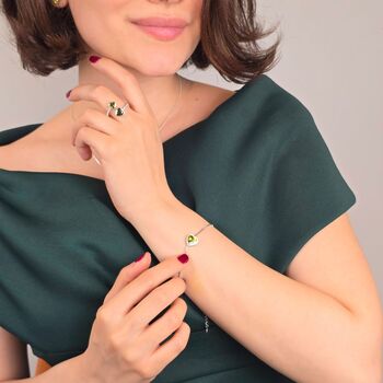 Double Heart Peridot August Birthstone Adjustable Ring, 3 of 4