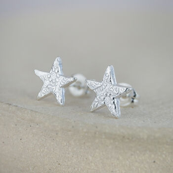 Sterling Silver Textured Star Studs, 2 of 9