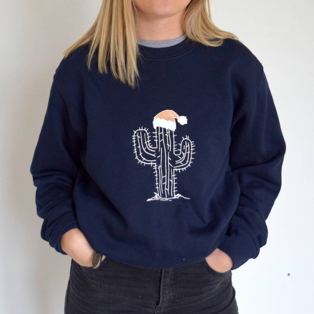 Personalised Cactus In Rose Gold Christmas Hat Jumper, 1 of 2