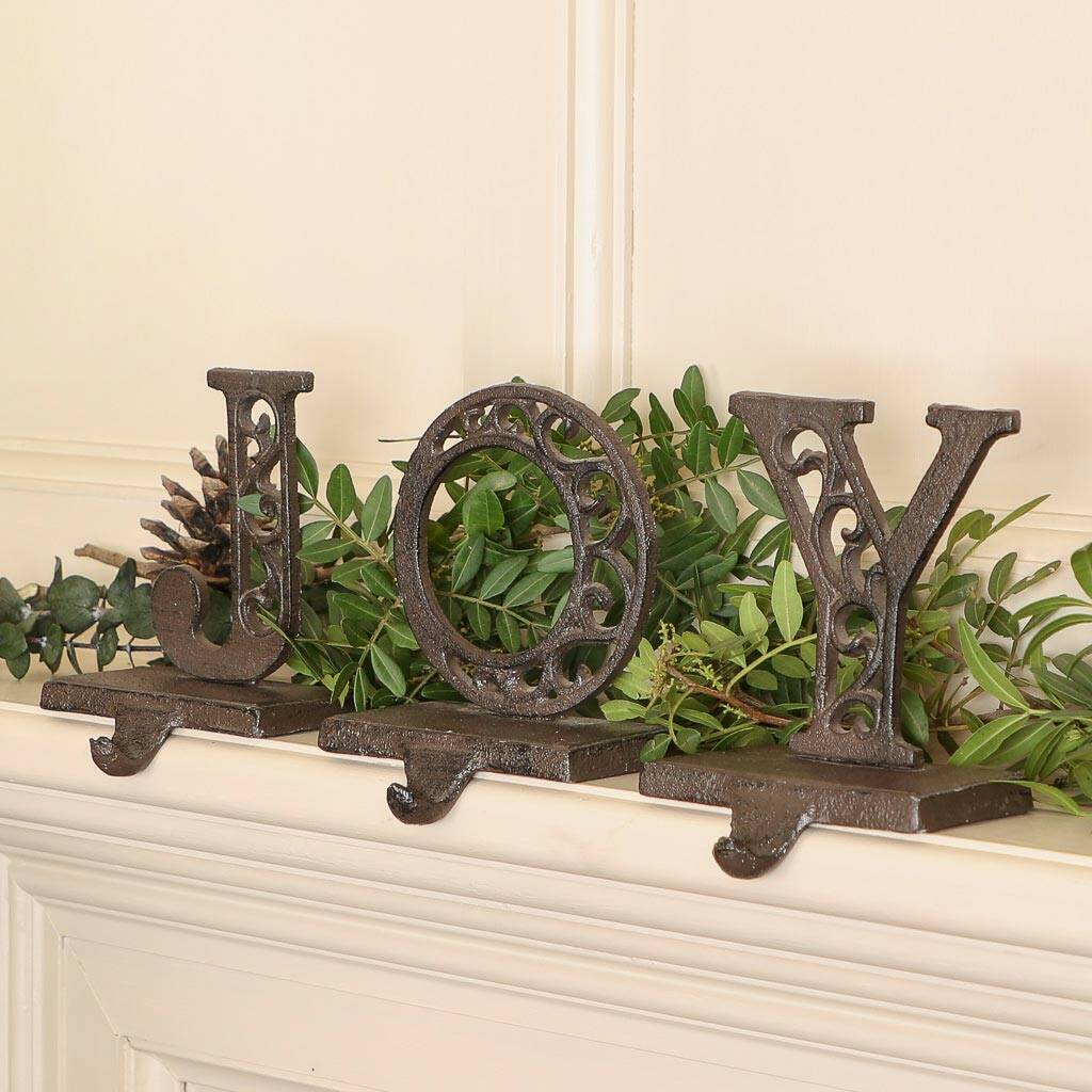 Set Of Three Joy Christmas Stocking Hangers By Dibor