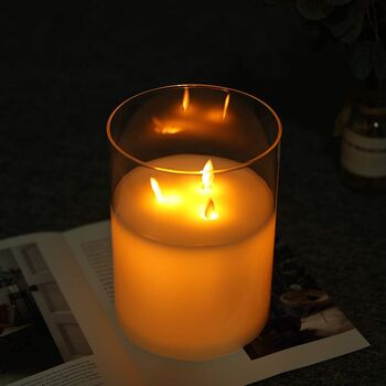 Three Flickering Wicks Glass Candle Battery Operated, 8 of 10