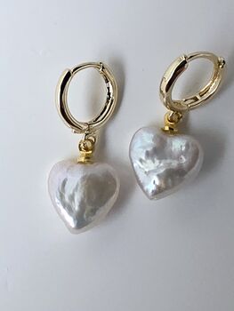 Irregular Baroque Pearl 16k Gold Plated Heart Drop Earrings, 5 of 7