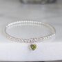 Sterling Silver August Heart Birthstone Beaded Stretch Bracelet, thumbnail 3 of 5
