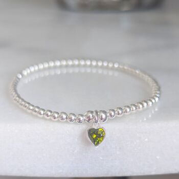 Sterling Silver August Heart Birthstone Beaded Stretch Bracelet, 3 of 5