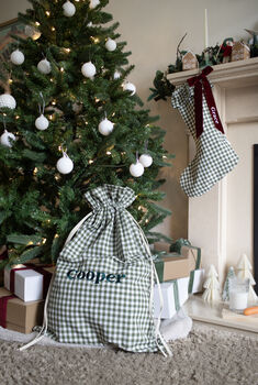 Personalised Green Gingham Gift Sack Embroidered, 6 of 12