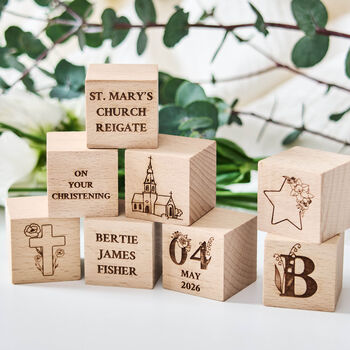Personalised Birth Flower Christening Gift Keepsake Block, 2 of 6