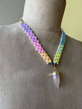 Handmade Pastel Rainbow Rose Quartz Crystal Necklace, 4 of 10