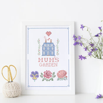 'Mum's Garden' Personalised Cross Stitch Birth Flowers Print, 2 of 4