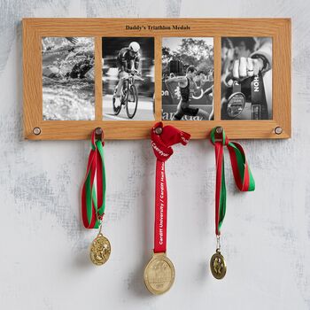Personalised Oak Photo Frame And Medal Hanger, 5 of 8