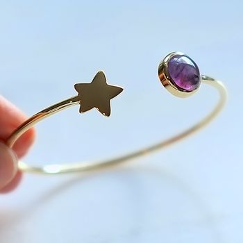 Gold Plated Star And Birthstone Adjustable Bangle, 10 of 12