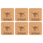 Set Of Six Highland Cow Personalised Cork Coasters, thumbnail 3 of 3