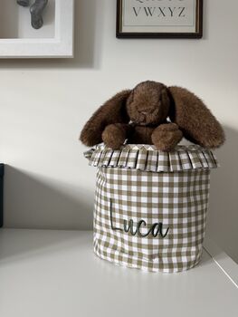 Personalised Green Gingham Ruffle Basket, 2 of 12