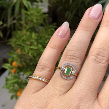 14k Gold Vermeil Diamond Halo Ring In Emerald, 4 of 7