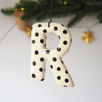 Handmade Black Polka Dot Clay Hanging Letter, 3 of 4