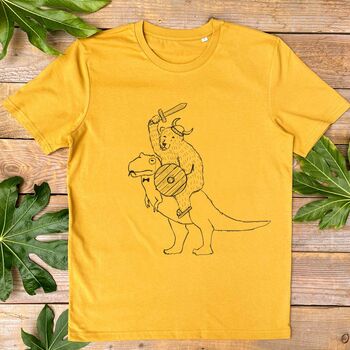 Bear Riding Dinosaur Men's Organic T Shirt, 3 of 7