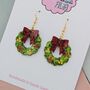 Green Christmas Wreath Glitter Resin Earrings, thumbnail 7 of 8