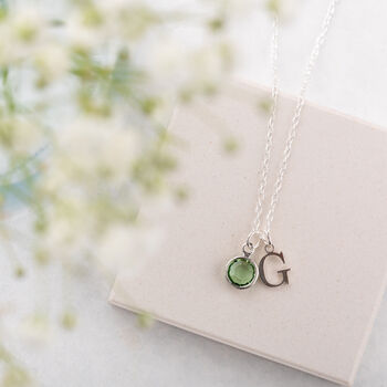 Silver Swarovski Birthstone And Initial Necklace, 9 of 11