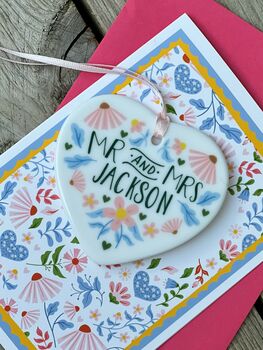 Folksy Luxury Wedding Card With Heart Ceramic Keepsake, 8 of 9