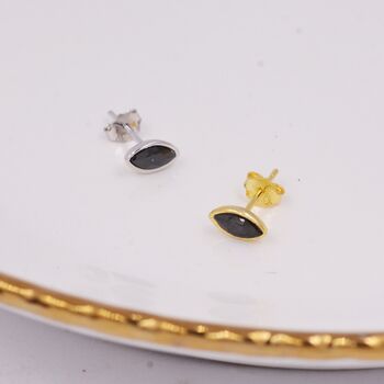 Sterling Silver Black Spinel Crystal Marquise Stud Earrings, 5 of 10