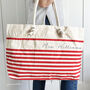 Rope Handle, Red Stripe, Navy Name Beach Bag, thumbnail 2 of 5