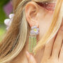 Diamante Dangle Flower Stud Earrings In Lilac And Green, thumbnail 1 of 4