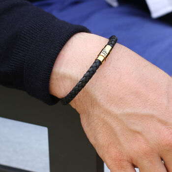 Mens Personalised Gold Plated Clasp Leather Bracelet, 2 of 5