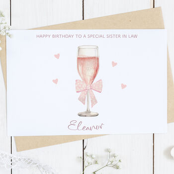 Personalised Sister In Law Pink Prosecco Birthday Card, 2 of 2
