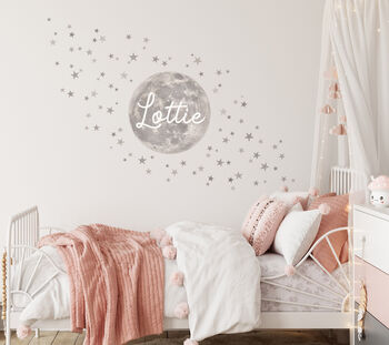 Personalised Moon And Stars Fabric Wall Sticker, 2 of 2