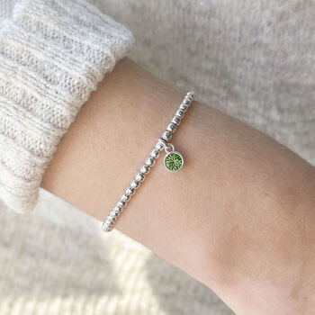 Sterling Silver August Birthstone Ball Slider Bracelet – Peridot, 2 of 4