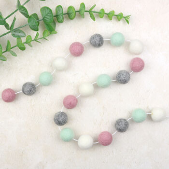 Pink Grey Mint And White Felt Ball Garland, 2 of 4