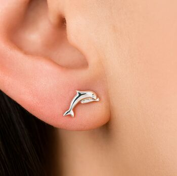 Sterling Silver Dolphin Stud Earrings, 4 of 8