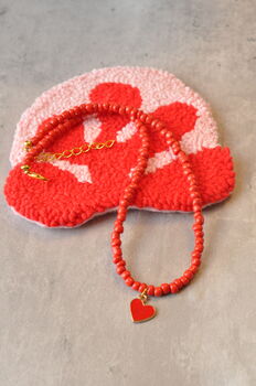 Glass Seed Bead Red Heart Necklace, 2 of 5
