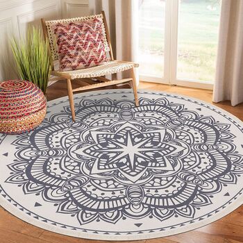Grey Printed Cotton Round Area Rug, 7 of 7