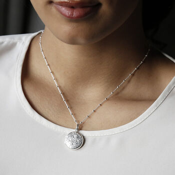 Sterling Silver Floral Round Locket Necklace, 2 of 8
