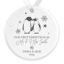 Personalised First Christmas Married Ceramic Tree Penguin Decoration, thumbnail 2 of 2