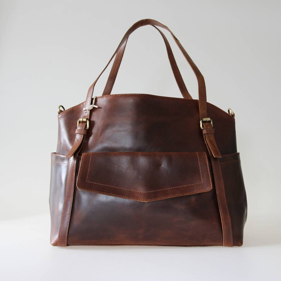 madison leather pocket shopper tote by the leather store ...