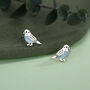 Sterling Silver Blue Enamel Budgie Stud Earrings, thumbnail 4 of 11