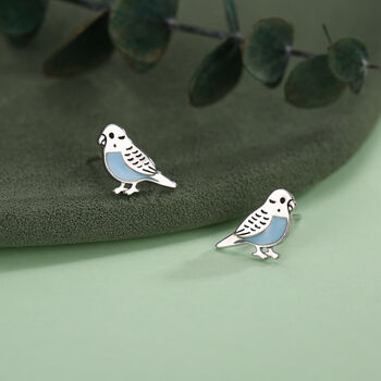 Sterling Silver Blue Enamel Budgie Stud Earrings, 4 of 11