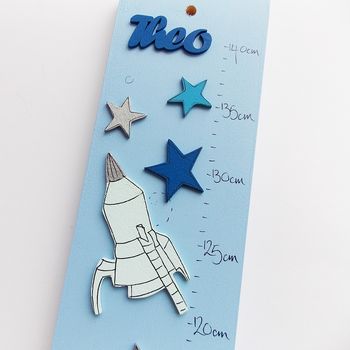 Personalised Jade Rockets Wooden Height Chart, 6 of 10