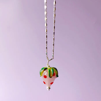 Murano Glass Strawberry Gold Plated Necklace, 5 of 9