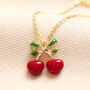 Enamel Cherry Bow Pendant Necklace In Gold Plating, thumbnail 1 of 3